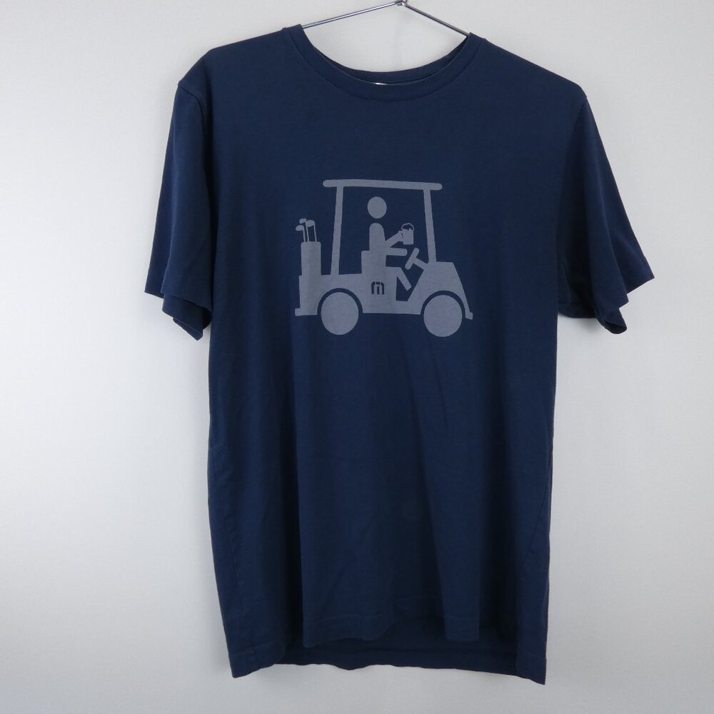Travis Mathew T Shirt Blue Mens Medium Beer on Golf Cart Golfing Tee Mapes Pima